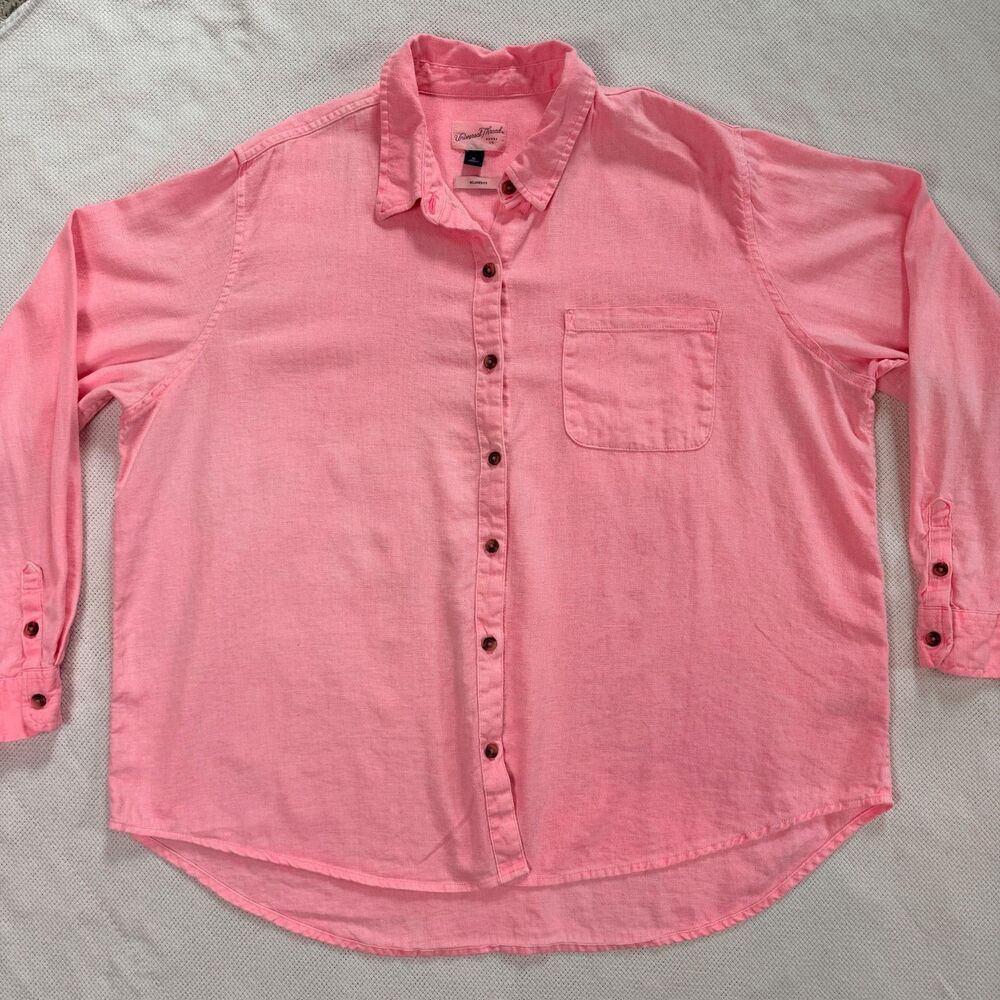 Universal Thread Pink Button-Up Shirt beachy layer pocket casual preppy linen